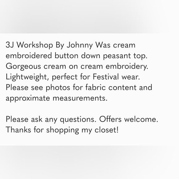 Johnny Was 3J Workshop cream embroidered top - Picture 9 of 9